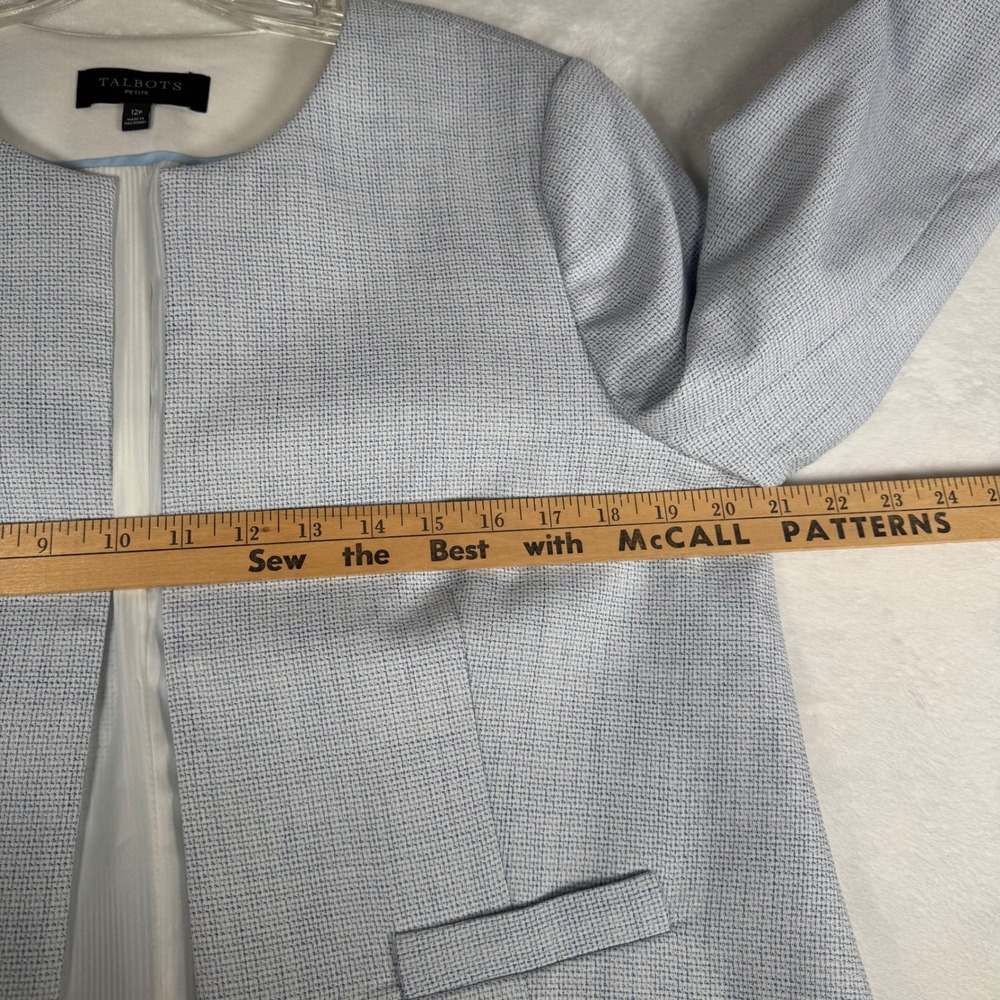 Talbots Petite‎ Light Blue Textured Open Front Blazer Jacket 12P - Picture 8 of 10